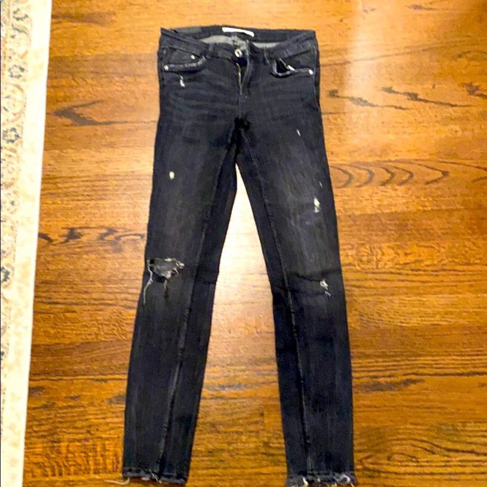Zara black distressed jeans with holes. US size 4.